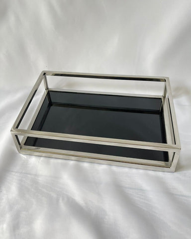 Oblong Black Gloss and Silver Tray 