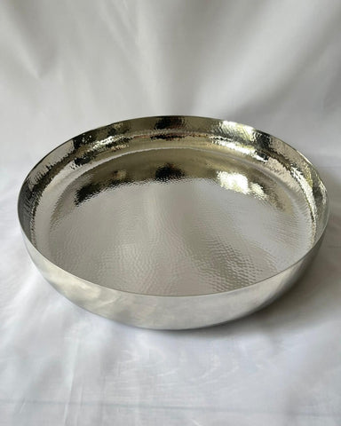 Large Silver Hammered Round Tray