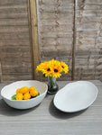New white ribbed long bowl