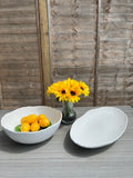 New white ribbed long bowl